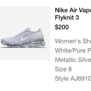 NIKE AIR VAPORMAX FLYNIT 3 - WOMENS SIZE 8